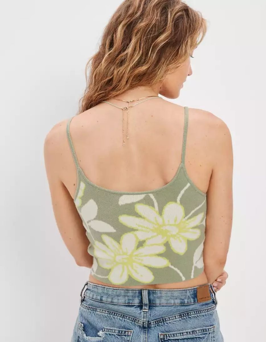 Chandails American Eagle AE Cropped Floral Tank Top Vert Femme | IHF-64850113